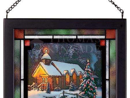 Christmas Chapel I - 8  x 8  Framed Glass Art (Satin Black Frame) Hot on Sale