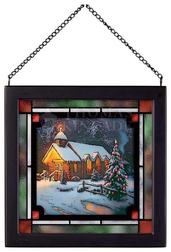 Christmas Chapel I - 8  x 8  Framed Glass Art (Satin Black Frame) Hot on Sale