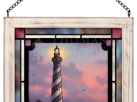 Cape Hatteras Light - 8  x 8  Framed Glass Art (White Frame) Supply