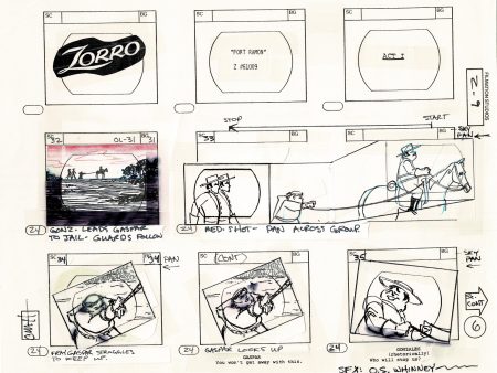 Zorro Storyboard Art Cartoon Page Vintage Animated Filmation 1981 B-002 on Sale