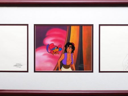 Aladdin and Iago Walt Disney Production Art Animation Cel and Drawings from 1994 Return of Jafar Framed 6 C-A Hot on Sale