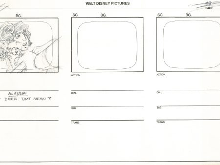 ALADDIN Disney Series Production Animation SB Drawing from Animator Wendell Washer s Estate 5 For Sale