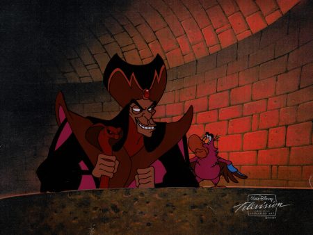 Aladdin Jafar and Iago Walt Disney Cartoon Production Animation Cel and Drawing from 1994 Return of Jafar Matted 14 C-A on Sale