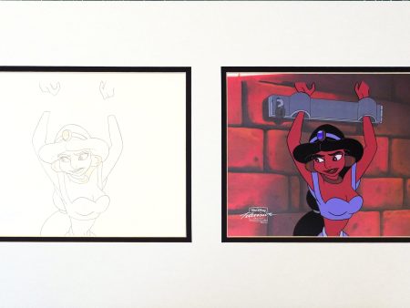 Aladdin Jasmine Walt Disney Cartoon Production Animation Cel and Drawing from 1994 Return of Jafar Matted 12 C-A Supply