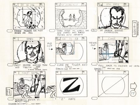 Zorro Storyboard Art Cartoon Page Vintage Animated Filmation 1981 B-007 For Sale