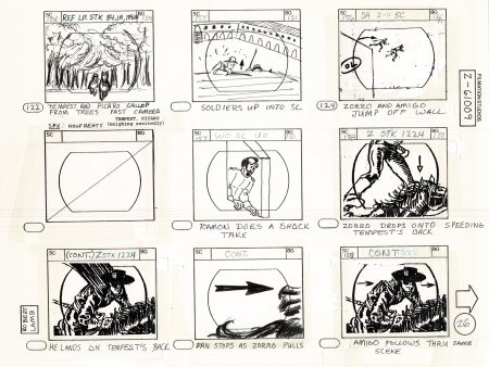 Zorro Storyboard Art Cartoon Page Vintage Animated Filmation 1981 B-006 For Sale