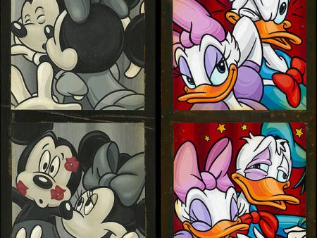 2 LOT: Mickey Mouse Donald Duck Walt Disney Fine Art Trevor Carlton Signed Lt Ed of 195 Prints Canvas  Photo Booth Kiss   Photo Booth Chaos  Online